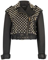 Roberto Cavalli - Studded Belted Leather Jacket - Lyst