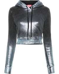 DIESEL - Felpa Crop F-Slimmy Con Cappuccio - Lyst