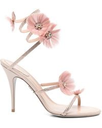 Rene Caovilla - Jolene Embellished-Flowers Heeled Sandals - Lyst