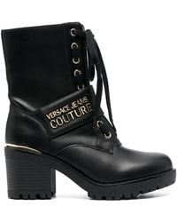 Versace - Logo Faux Leather Booties - Lyst