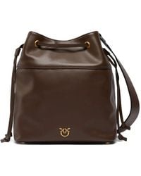 Pinko - Drawstring Leather Bucket Bag - Lyst