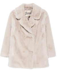 Herno - Manteau Croisé En Fourrure Artificielle - Lyst