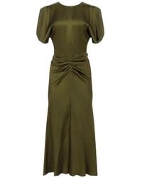 Victoria Beckham - Bela Gathered-Waist Midi Dress - Lyst