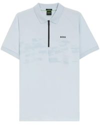 BOSS - Pattern Zip-Up Polo Shirt - Lyst