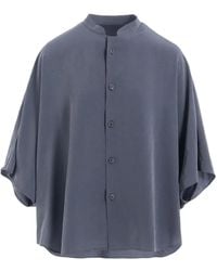 Y's Yohji Yamamoto - Blouse Met Ronde Opstaande Kraag En Korte Mouwen - Lyst