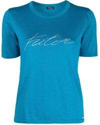 Kiton - Fein gestricktes T-Shirt mit Jacquard-Logo - Lyst