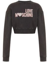 Love Moschino - Printed Cotton Crop Sweatshirt - Lyst