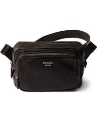 Prada - Distressed Nappa Leather Shoulder Bag - Lyst