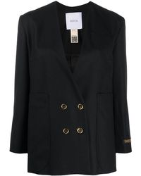 Patou Collarless Double-breasted Blazer - Black