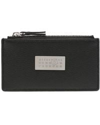 MM6 by Maison Martin Margiela - Portafoglio in pelle nera con logo argento - Lyst