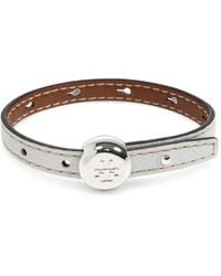 Tory Burch - Logo-Plaque Buckled Leather Bracelet - Lyst