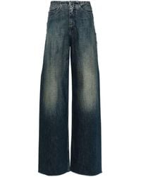 MM6 by Maison Martin Margiela - Blaue jeans mit fransigen kanten und weitem bein - Lyst