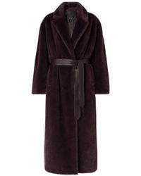 Pinko - Long Faux-Fur Coat With Belt - Lyst