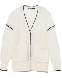Bimba Y Lola - Long Ivory Mohair Cardigan With Contrast Details - Lyst