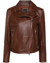 BOSS - Double-Breasted Leather Biker Jacket - Lyst
