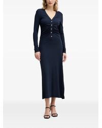 Sisley - Buttoned Ruched Midi Dress - Lyst