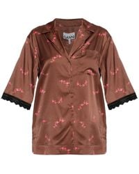 Ganni - Floral-Print Lace-Trim Shirt - Lyst