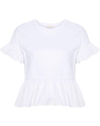 Liu Jo - Ruffled Cotton T-shirt - Lyst