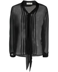 Saint Laurent - Pussy-bow Semi-sheer Silk Shirt - Lyst