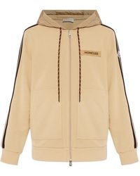 Moncler - Hoodie Zippé En Coton Rayé À Détail Logo - Lyst