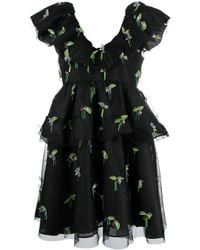 Ganni - Vestido Corto Con Animal Print Y Volantes - Lyst