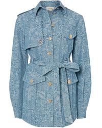 Temperley London - Floral-Print Belted Denim Jacket - Lyst