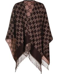 Gucci - Gg-Patterned Fringed Poncho - Lyst