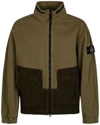 Stone Island - 1200039 Organic Panama Cotton + Nylon Comfort-Fit Zip-Up Overshirt With Packable Hood - Lyst