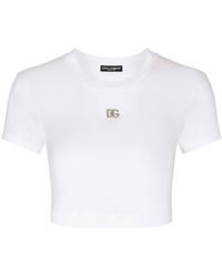 Dolce & Gabbana - Logo-embroidered Crop T-shirt - Lyst