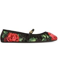 Dolce & Gabbana - Rose-Print Satin Ballet Flats - Lyst