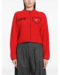 Chloé - Logo-Embroidered Heart-Motif Cardigan - Lyst
