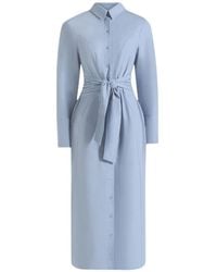 Manière De Voir - Linen Midi Shirt Dress With Tie Waist - Lyst