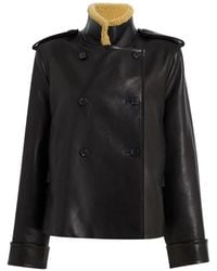 KHAITE - Dean Leather Double-Breasted Jacket With Lamb Shearling Collar - Lyst