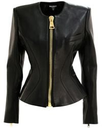 Balmain - Zip-Up Leather Jacket - Lyst