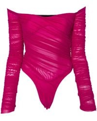 Mugler - Off-Shoulder Ruched Bodysuit - Lyst