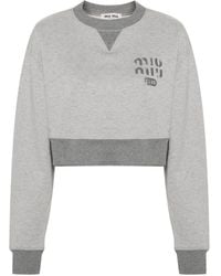 Miu Miu - Logo-Print Cropped Cotton Sweatshirt - Lyst