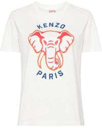 KENZO - Elephant-print Cotton T-shirt - Lyst