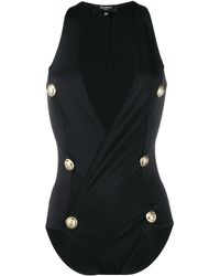 Balmain Bañador cruzado con botones decorativos - Negro