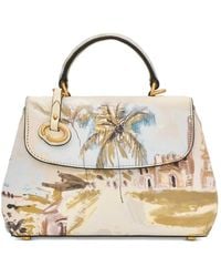 Oscar de la Renta - Mini Poppy Scenic-Print Leather Tote Bag - Lyst