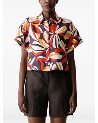 Benetton - Floral-Print Cropped Short-Sleeved Shirt - Lyst