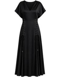 Pinko - Lace-Up Satin Maxi Dress - Lyst