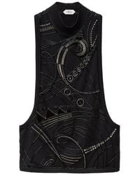 Versace - Embroidered Stretch Cotton Jersey Tank Top - Lyst