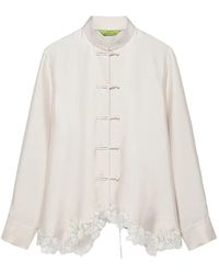 Shanghai Tang - Lace-Trim Frog-Fastening Blouse - Lyst