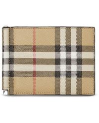 Burberry - Checked Money Clip Leather Wallet - Lyst