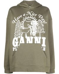 Ganni - Logo-print Organic Cotton Hoodie - Lyst