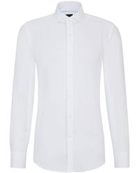 BOSS - Spread-collar Linen Shirt - Lyst