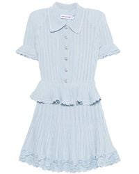 knee length dresses for ladies White Lace Collared Pointelle Knit Mini Dress  self-portrait-US