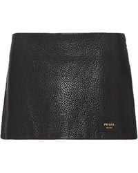 Prada - Low-Rise Leather Miniskirt - Lyst