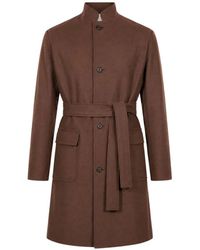 Eleventy - Belted High-Neck Wool Coat - Lyst