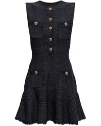 Self-Portrait - Robe Courte En Maille Texturée Marine À Design Sans Manches - Lyst